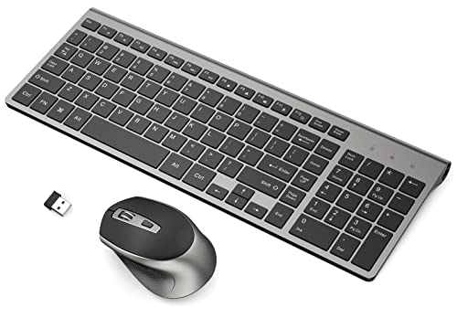 J JOYACCESS Wireless Keyboard with Mouse, 2.4G Thin Wireless Keyboard and Mouse Combo,Ergonomic, Full Size, Compact,Slim for PC, Mac,iMac,Desktop, Computer, Laptop, Windows,Smart TV-Black and Grey