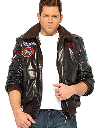 Leg Avenue Men's Top Gun Bomber Jacket, Brown, Large