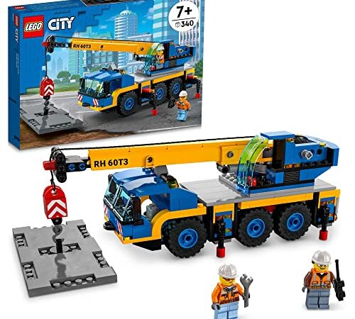 Lego City Mobile Crane 60324 Building Kit; Toy Construction Vehicle with Working Boom, Outriggers and Winch System; Includes Driver and Worker Minifigures; for Boys and Girls Aged 7+ (340 Pieces)