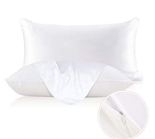 LILYSILK 100% Pure Mulberry Silk Pillowcase for Hair and Skin 19 Momme, Cotton Underside, Soft Pillow case Cover with Hidden Zipper 1Pc, White, Standard 50x75cm-Bag Package