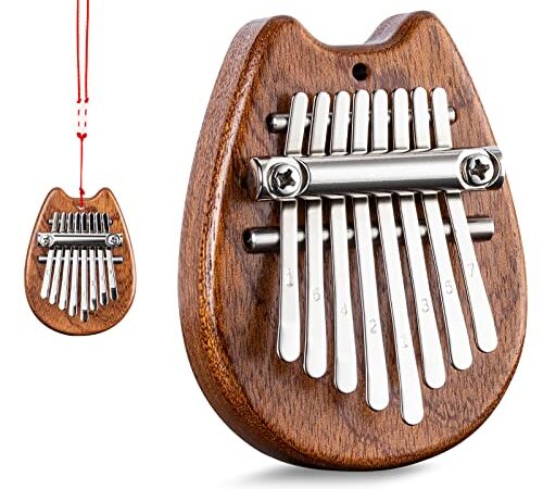 Qoosea Kalimba Thumb Piano 8 Keys, Portable Mini Finger Piano with Red Lanyard, Mahogany Body Mini Finger Thumb Piano for Music Fans Kids Adults Beginner (Small)