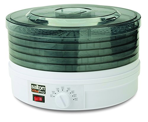 Salton VitaPro Food Dehydrator, Electric Preserver for Fruit, Jerky, Potpourri, Vegetables with Expandable Trays, Adjustable Temperature Control with Bonus Fruit Roll-Up and Herb Trays, White (DH1454)