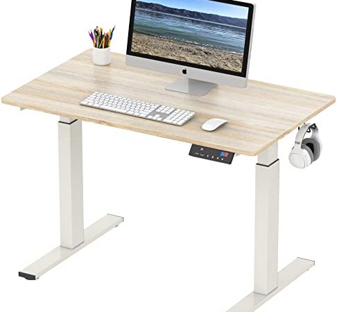 SHW Height Adjustable Standing Desk, Maple, 100 x 60 cm