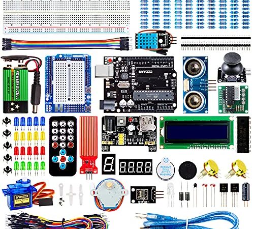 Smraza Super Starter Kit Compatible with Arduino Project with Tutorial, Including Breadboard, Power Supply, Jumper Wires, Resistors, LCD 1602, Sensors