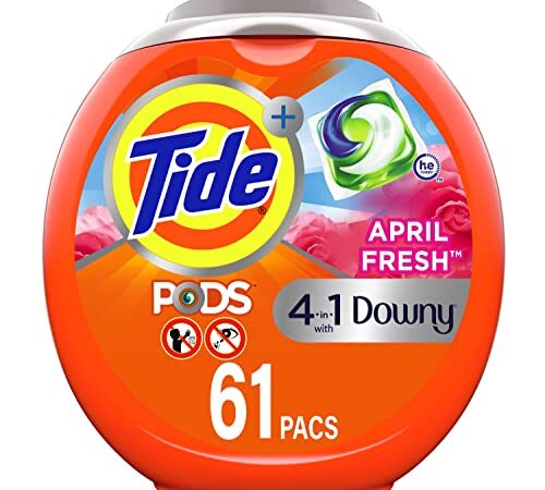 Tide PODS 4 in 1, Plus Downy, Laundry Detergent Liquid Pacs, April Fresh, 61 Count - Packaging May Vary