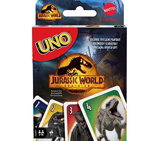 UNO Jurassic World Dominion Card Game with Themed Deck & Special Rule, Gift for Kid, Adult & Family Game Nights, Ages 7 Years Old & Up