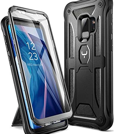 YOUMAKER Galaxy S9 Case, Heavy Duty Protection Kickstand with Built-in Screen Protector Shockproof Case Cover for Samsung Galaxy S9 5.8 inch (2018 Release) - Black