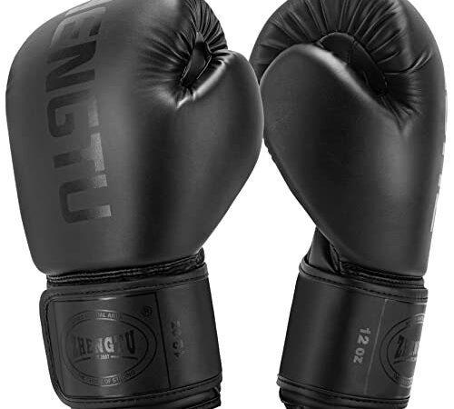 ZTTY Boxing Gloves Kickboxing Muay Thai Punching Bag MMA Pro Grade Sparring Training Fight Gloves for Men & Women (Black, 6oz)