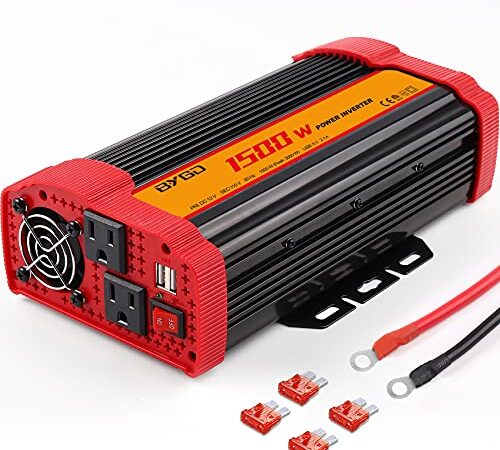 1500W Power Inverter DC 12V to 110V AC Converter and Peak Power 3000W Car Inverter with 2 x 2.1A USB Ports Quick Charging Car Charger, Solar Inverter ETL Listed