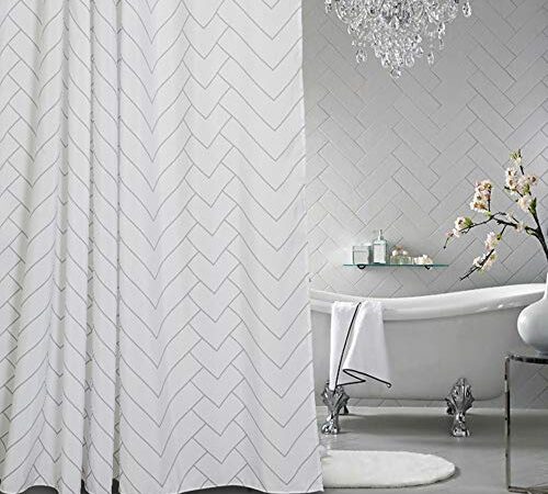 Aimjerry Luxury Hotel Style Striped Fabric Shower Curtain for Bathroom, Modern White 72 X 72 Inch