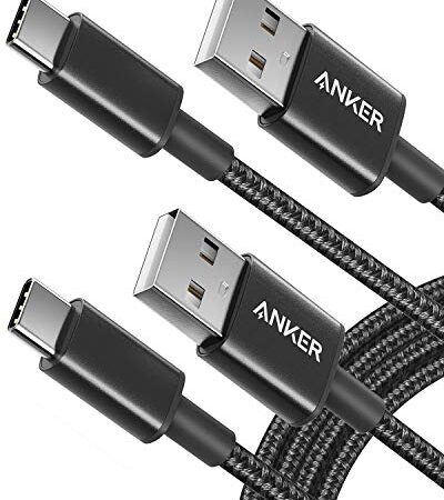 Anker USB C Cable, [2-Pack, 6 ft] Type C Charger Premium Nylon USB Cable, USB A to Type C Charging Cable Fast Charge for Samsung Galaxy S10 S10+ / Note 8, LG V20 and Other USB C Charger (Black)