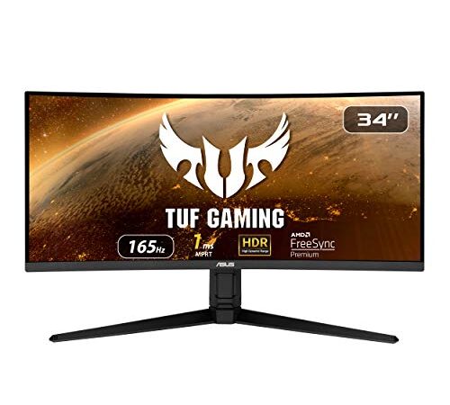 ASUS TUF Gaming VG34VQL1B 34? Curved HDR Monitor, WQHD (3440x1440), 165Hz, 1ms, Extreme Low Motion Blur, FreeSync Premium, Eye Care, DisplayPort HDMI USB, Height Adjustable, DisplayHDR 400, Black