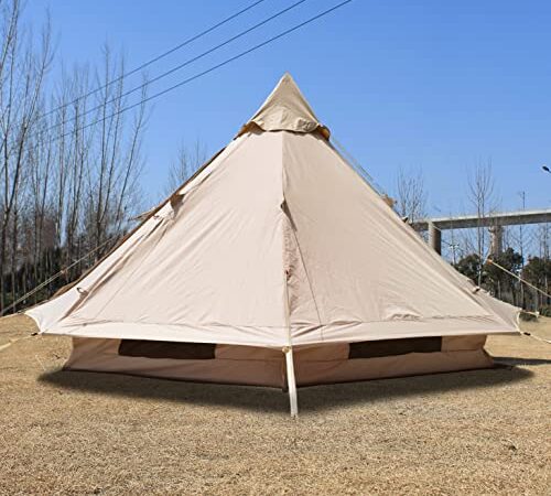 Baralir 4 Season Bell Tent 4 Person Glamping Tent with Cool Ventilation Mosquito Net Doors & Windows, Outdoor Waterproof Oxford Yurt Tent/Dome Tent for Family Camping Glamping Party