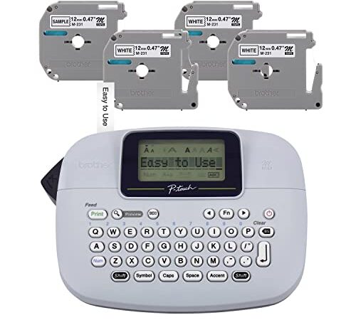 Brother PT-M95 P-Touch Label Maker Bundle (4 Label Tapes Included)