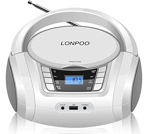 CD Player Portable Boombox, LP-D03 Portable Kids CD Player with Bluetooth Speakers丨Portable FM Radio Disc Player Boom Box with Aux Line in, Headphone Jack and USB Input