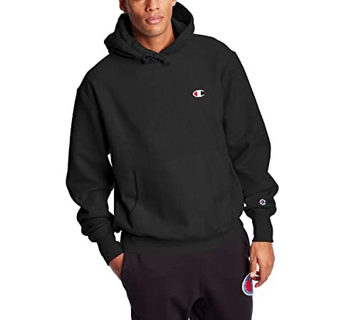 Champion Men's Reverse Weave Pullover Hoodie Print, Black, Medium