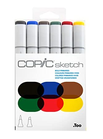 Copic Alcohol Sketch Marker Set, Bold Primaries, 6 Count