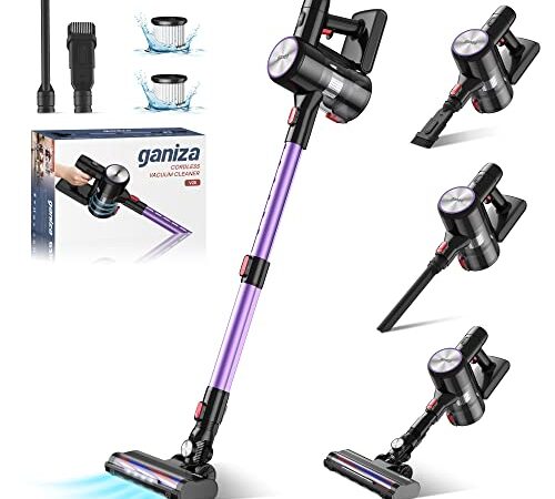 Cordless Vacuum Cleaner, Ganiza V25 Stick Vacuum Hi-Speed Brushless Motor with 28Kpa Powerful Suction Up to 45 Minutes Runtime, 6-in-1 Lightweight Vacuum LED Headlight for Floor Carpet Pet Hair