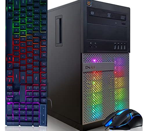 Dell Gaming PC Desktop Computer - Intel Quad I5 up to 3.6GHz, 16GB Memory, 128G SSD + 3TB, Radeon RX 550 4G GDDR5, RGB Keyboard & Mouse, DVD, WiFi & Bluetooth 5.0, Win 10 Pro (Renewed)