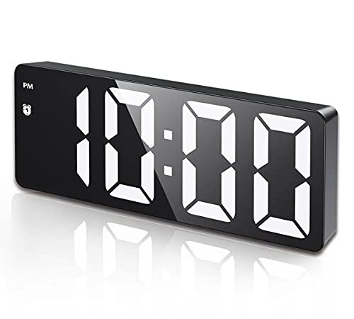 Digital Alarm Clock, LED Clock for Bedroom, Electronic Desktop Clock with Temperature Display, Adjustable Brightness, Voice Control, 12/24H Display for Home, Bedroom, Office (No Battery＆Adapter)