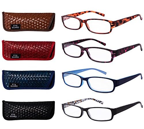 EYEGUARD Readers 4 Pack of Thin and Elegant Womens Reading Glasses with Beautiful Patterns for Ladies 2.00