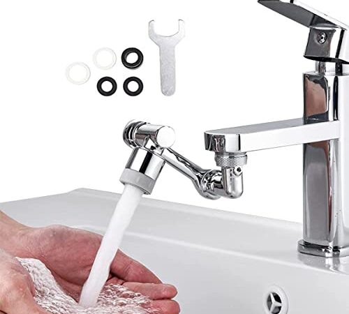 Faucet Extender, Rotatable Multifunctional Extension Faucet, Universal 1080° Swivel Robotic Arm Swivel Extension Faucet Aerator, Faucet Extender for Bathroom with 2 Water Outlet Modes, Silver