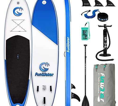 FunWater Stand Up Paddle Board 11'x33''x6'' Ultra-Light (20.4lbs) Inflatable Paddleboard with ISUP Accessories,Three Fins,Adjustable Paddle, Pump,Backpack, Leash, Waterproof Phone Bag