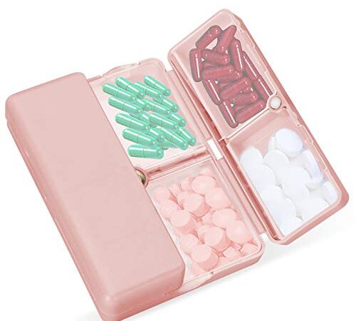 FYY Daily Pill Organizer, 7 Compartments Portable Pill Case Travel Pill Organizer,[Folding Design]Pill Box for Purse Pocket to Hold Vitamins,Cod Liver Oil,Supplements and Medication Pink