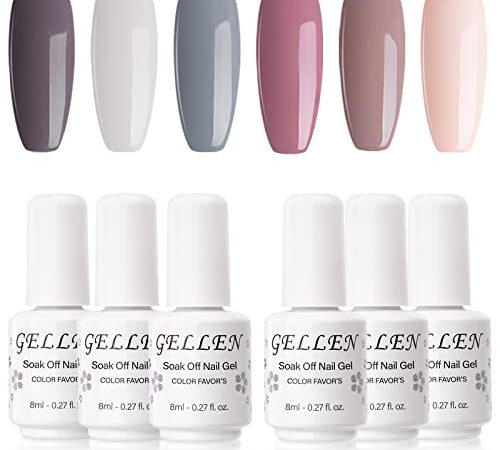 Gellen Gel Nail Polish Kit - Nude Grays 6 Colors Nail Polish, Popular Nail Art Design,Home Gel Manicure Set,Pastels Natural Gel Polish