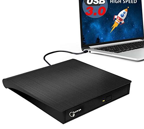 Gotega External DVD Drive, USB 3.0 Portable CD/DVD +/-RW Drive/DVD Player for Laptop CD ROM Burner Compatible with Laptop Desktop PC Windows Linux OS Apple Mac Black