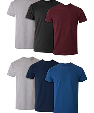 Hanes Men’s Pocket Undershirt Pack, Cotton Crew Neck T-Shirt, Moisture Wicking Tee, Assorted 6-Pack, Assorted, Large