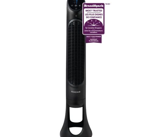 Honeywell HYF260BC QuietSet 40 inch Whole Room Tower Fan, Black, with Oscillation, Remote Control, Slim Profile, Auto-dim Lights, 5 Speed