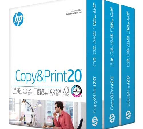 hp Printer Paper | 8.5 x 11 Paper | Copy &Print 20 lb | 3 Ream Case - 1,500 Sheets | 92 Bright | Made in USA - FSC Certified | 200090C