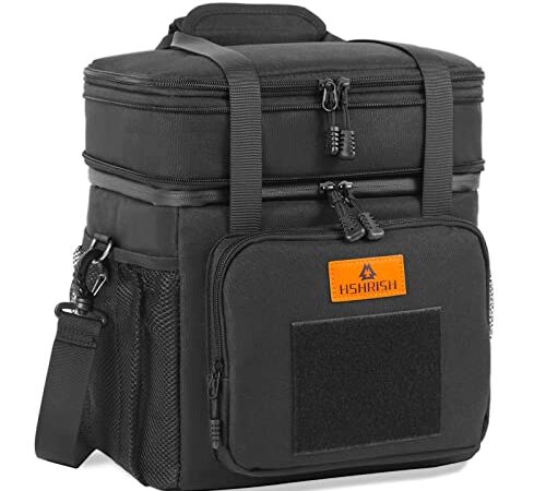 HSHRISH Expandable Large Tactical Lunch Box for Adults, Durable Insulated Lunch Bag with Lots of Storage Space, Cooler Bag for Men Women Work Outdoor Picnic Trips, 20 Can/16 L, Black