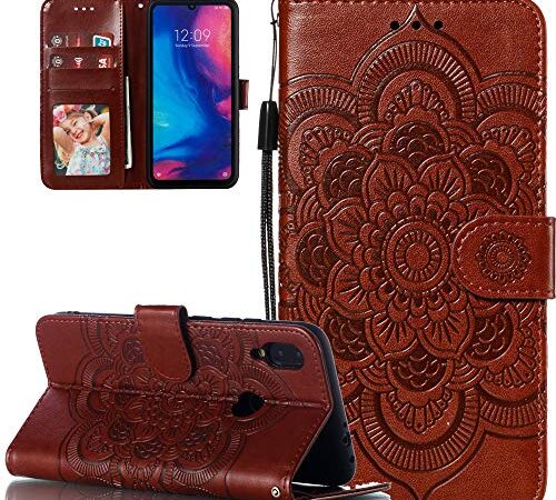 ISADENSER Xiaomi Redmi Note 7 Case Redmi Note 7 Pro Case Elegant Embossing Totem Mysterious Mandala PU Leather Flip Wallet Magnetic Card Slot Stand Cover for Xiaomi Redmi Note 7 Mandala Brown LD