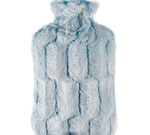 Keepdegree Hot Water Bottle with Luxury Cosy Faux Fur Cover, 2L Hot Water Bag for Hand Feet Warmer, Neck and Shoulder Pain Relief, Blue