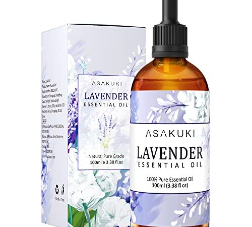 Lavender Essential Oil, ASAKUKI Premium Quality Aromatherapy Oil 100ML for Hair, Skin Care, Diffuser, Soap Making, Candle Making