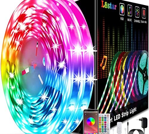 Led Lights 65.6ft, L8star 20m RGB Led Lights Strip for Bedroom Smart Music Sync Color Changing Led Light Strips with Smart APP Remote Control for Party, Home Decoration