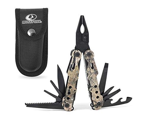 MOSSY OAK Camo Multi Tool Portable Outdoor Folding Pocket Multitool with Nylon Sheath, Knife, Pliers, Screwdrivers and More, Stainless Steel