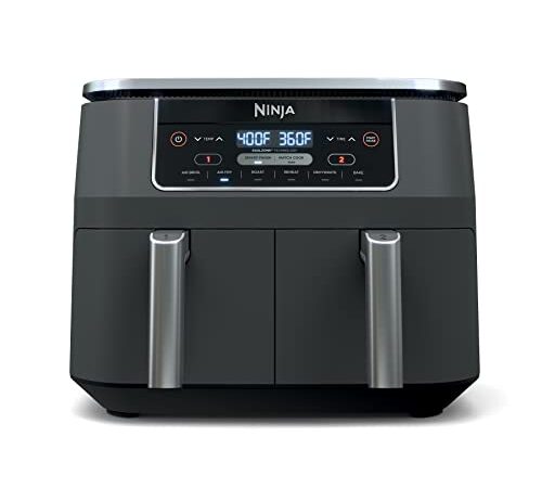 Ninja Foodi 6-in-1 8-qt. (7.6L) 2-Basket Air Fryer DualZone Technology, Match Cook & Smart Finish to Roast, Broil, Dehydrate & More for Quick, Easy Meals, Slate Grey (DZ201C) Canadian Version