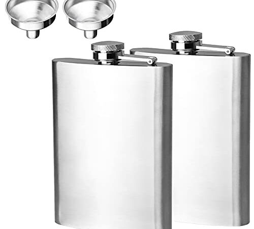 Portable Hip Flask Set of 2, 8 oz Alcohol Flasks with Hip Flask Funnel for Men and Women, Used for Storing Drinks and Liquor