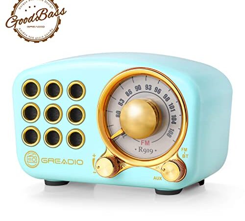 Retro Bluetooth Speaker, Vintage Radio-Greadio FM Radio with Old Fashioned Classic Style, Strong Bass Enhancement, Loud Volume, Bluetooth 5.0 Wireless Connection, TF Card and MP3 Player (Blue)