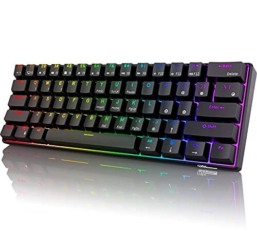 RK ROYAL KLUDGE RK61 2.4Ghz Wireless/Bluetooth/Wired 60% Mechanical Keyboard, 61 Keys RGB Hot Swappable Blue Switch Gaming Keyboard with Software for Win/Mac