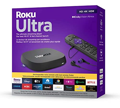 Roku Ultra 2022 4K/HDR/Dolby Vision Streaming Device and Roku Voice Remote Pro with Rechargeable Battery, Hands-Free Voice Controls, Lost Remote Finder and Private Listening, Black