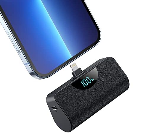 Small Power Bank for iPhone, 5200mAh LCD Display High Speed Charging Portable Charger, Mini Plug-in Battery Pack Compatible with iPhone 14/14 Pro Max/13/13 Pro Max/12/11/XR/XS/8/7/6 Plus,Airpods,iPad