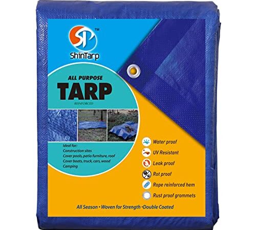 SP SHINTARP Blue polyethylene tarp Cover -7mil , UV Protection, Tear Proof Tarpaulin, can be Used to Cover a Variety of Occasions, Multi-Purpose Tarpaulin (Blue, 6x8 feet)