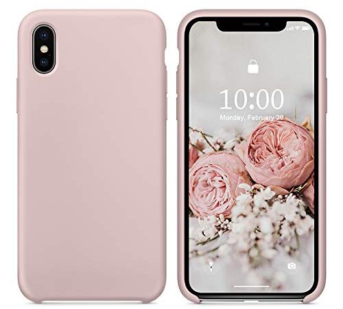 SURPHY Silicone Case for iPhone X iPhone Xs Case, Liquid Silicone Protective Phone Case Cover (Full Body, Soft Case with Microfiber Lining) Compatible with iPhone X XS 5.8" (Pink Sand)