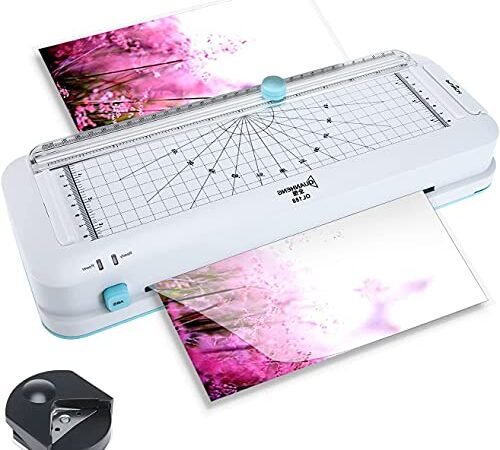 Tysun 9‘’ Thermal Laminator, A4 Laminating Machine Built-in Paper Trimmer Punch and Corner Rounder with 10 Pcs Pouches Sheets for Home Office School Use