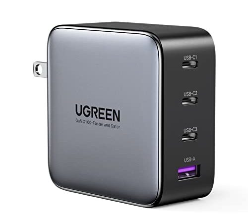 UGREEN Nexode 100W USB C Charger - 4-Port USBC Charger Brick GaN Charging Station Compatible for MacBook Pro/Air, iPad Pro/Mini, Dell XPS, Galaxy S21/S20, iPhone 13 Pro/12, Pixel, Steam Deck and More