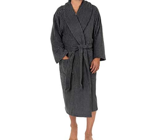 Van Heusen Men's Box Windowpane Comfort Soft Robe, Grey, 2X-3X